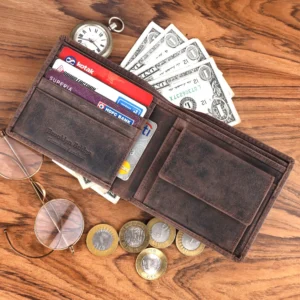 Brooklyn Bridge Crazy Horse Leather Wallet for Men – RFID Safe Vintage Bifold Wallet with Coin Pocket-BB-MW-786-CW-FG-CHL-YS-BROWN 1