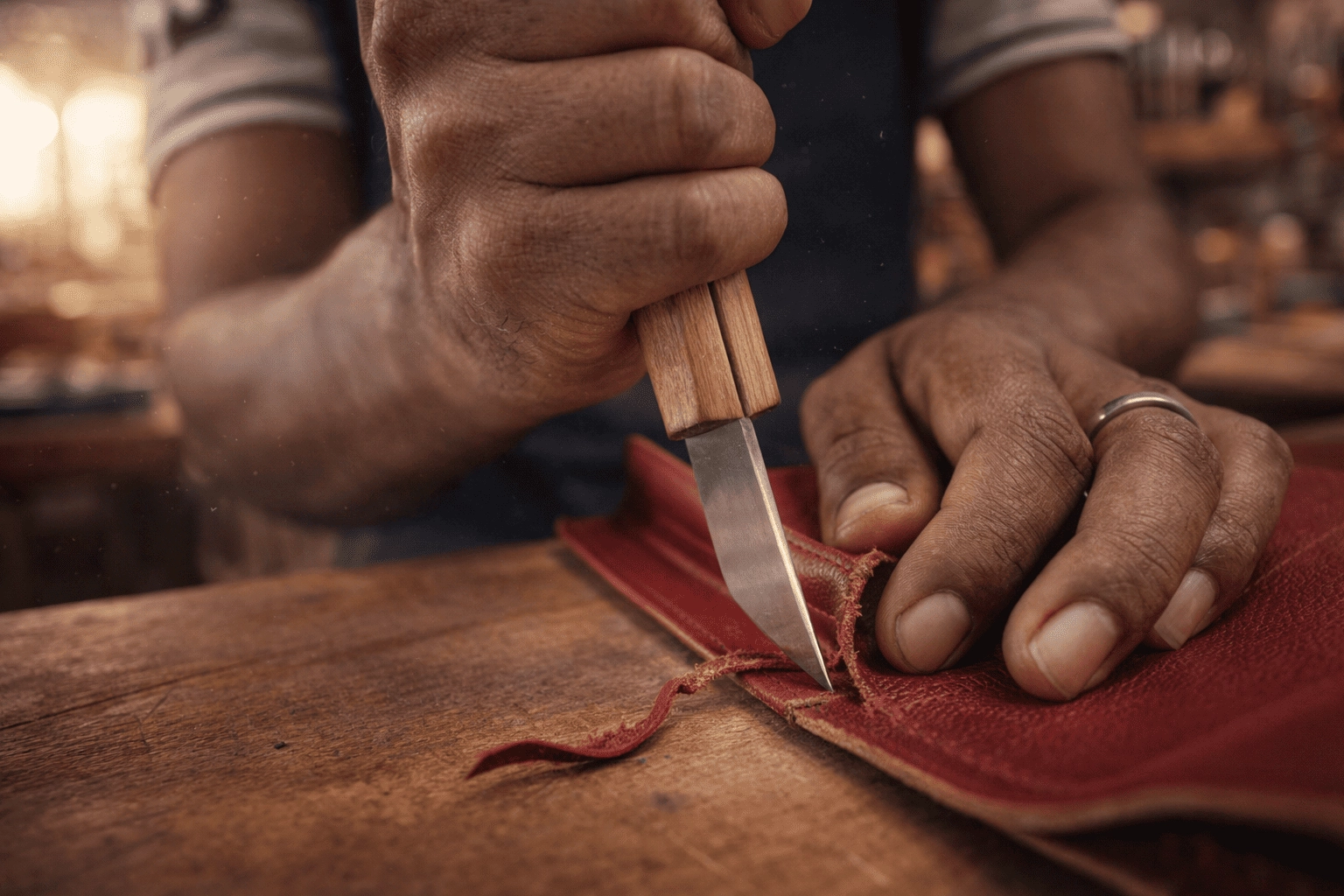 Leather wallet manufacturing process by skilled artisans in India