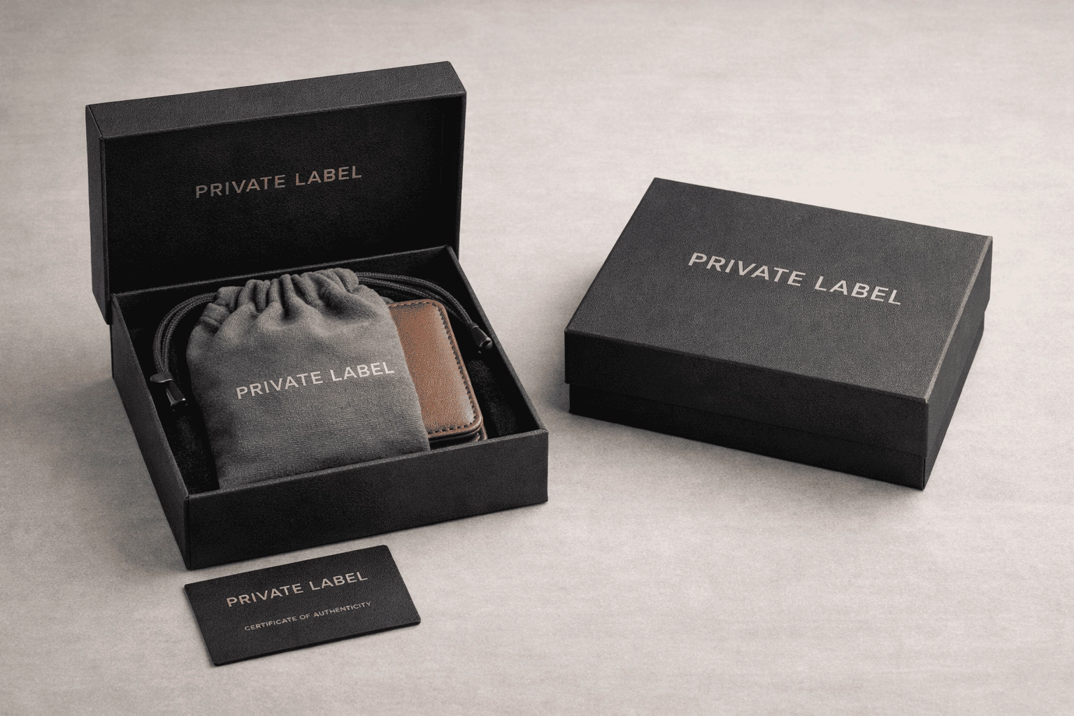 Premium private label leather wallet packaging for ecommerce brands