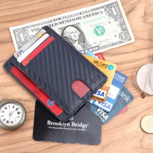 Brooklyn Bridge Genuine Leather Card Holder for Men – Slim RFID Blocking Carbon Fiber Wallet BB-CH-789-CW-BL-CFL-YS-BLUE 1