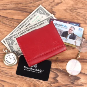 Brooklyn Bridge Slim Genuine Leather RFID Card Holder Wallet for Men & Women - Compact Travel Money Organizer-BB-CH-790-CW-FG-NL-YS-RED 1