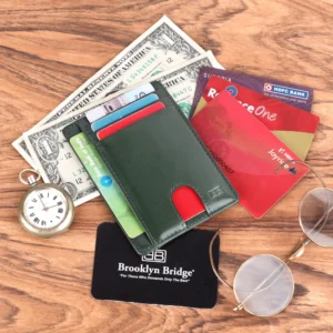 Brooklyn Bridge Genuine Leather Card Holder for Men – Slim RFID Blocking Wallet, Minimal Front Pocket Design BB-CH-789-CW-FG-VTL-YS-GREEN 1