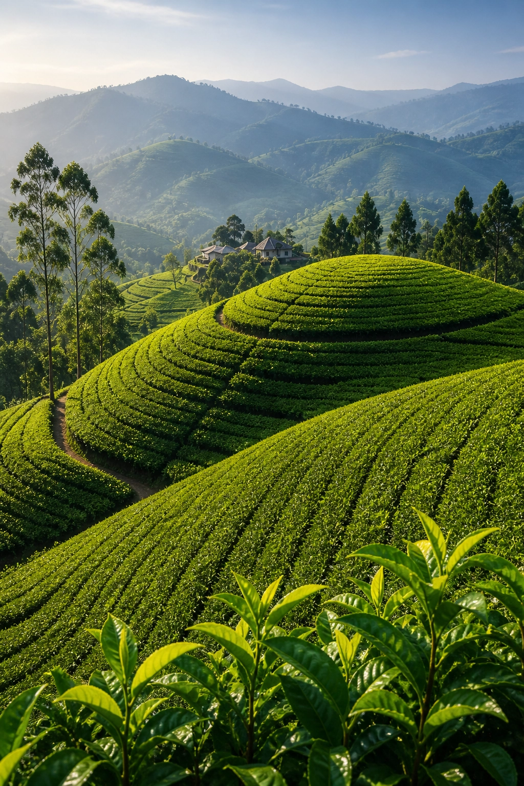 Exalter Global Co. sustainable tea plantation with terraced hills and premium green crop cultivation Siliguri